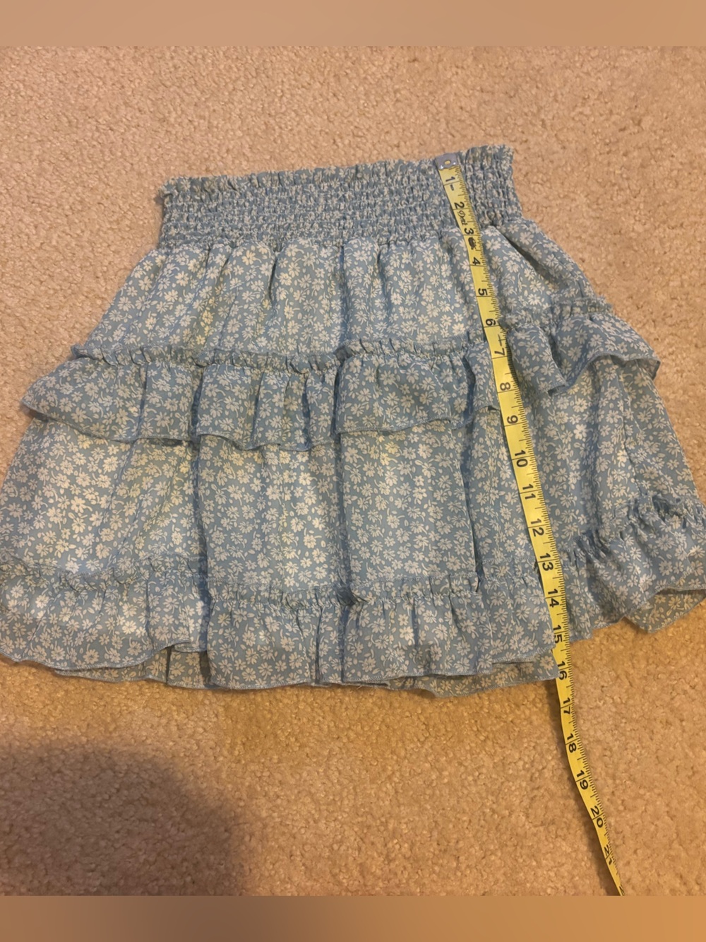 Altar'd State Light Blue Floral Tiered Mini Skirt